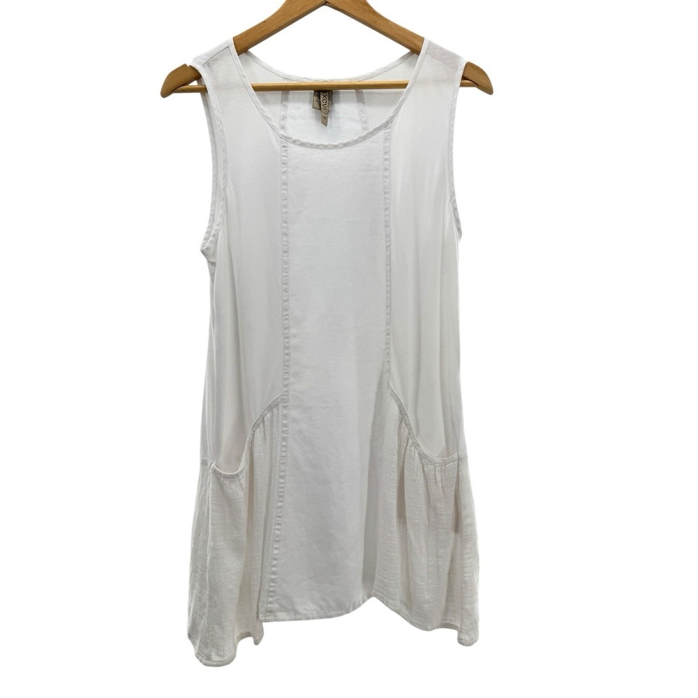 XCVI Women's White Tank Mini Dress 100% Linen XS Oversized Lagenlook Coastal